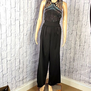 Black SEQUINED  CUT OUT Wide‎ Leg Jumpsuit